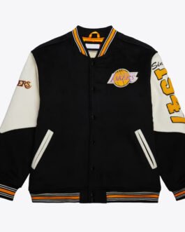 LA Lakers Team History Black Vintage Logo Varsity Jacket