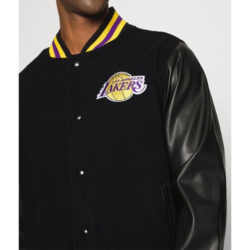 LA Lakers Training Team Logo Black Varsity Jacket - Image 4