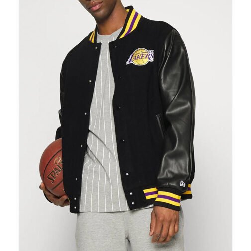 LA Lakers Training Team Logo Black Varsity Jacket - Image 5
