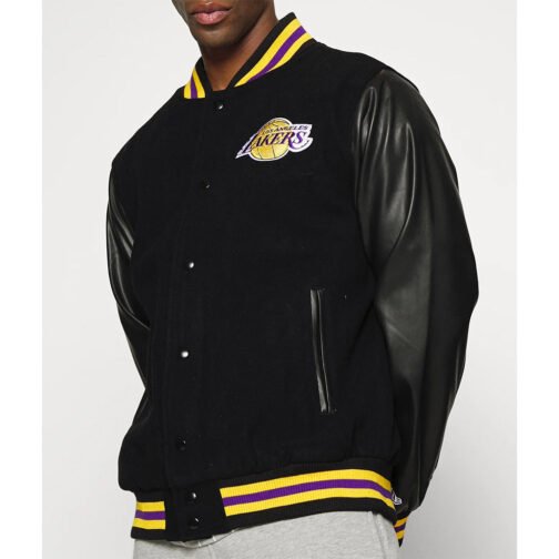 LA Lakers Training Team Logo Black Varsity Jacket - Image 3