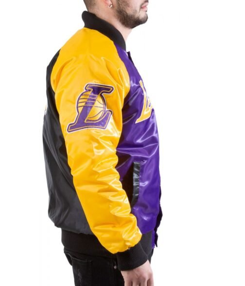 Los Angeles Lakers Tri-Color Varsity Satin Jacket - Image 4