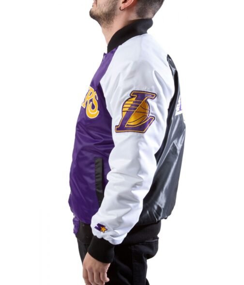 Los Angeles Lakers Tri-Color Varsity Satin Jacket - Image 5