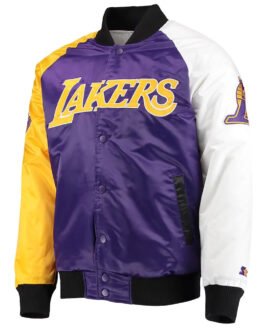 LA Lakers Tricolor Remix Varsity Satin Jacket