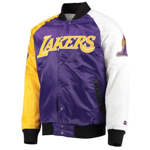 LA Lakers Tricolor Remix Varsity Satin Jacket