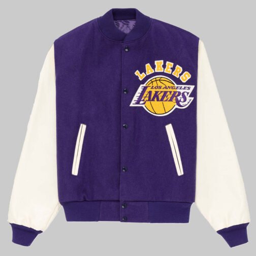 LA Lakers Purple and White Vintage Varsity Jacket