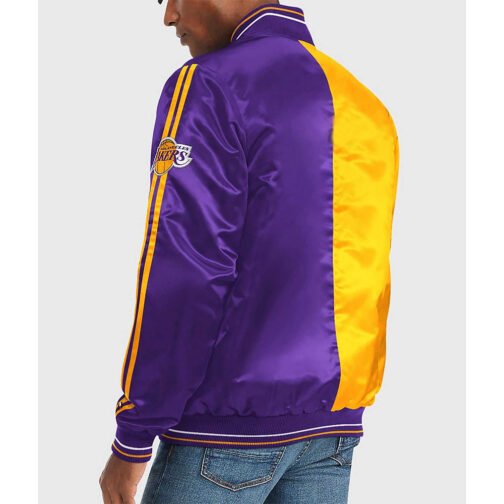 LA Lakers Purple and Yellow Varsity Satin Jacket - Image 2