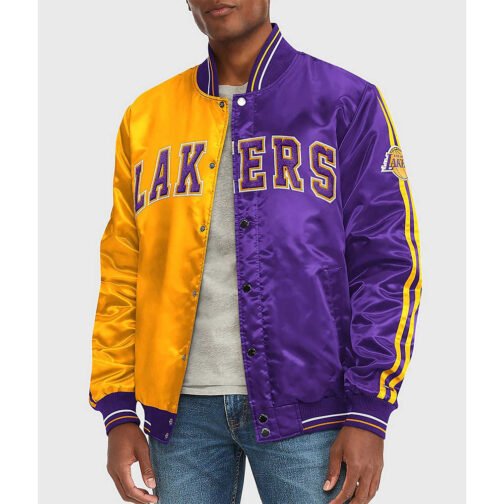 LA Lakers Purple and Yellow Varsity Satin Jacket