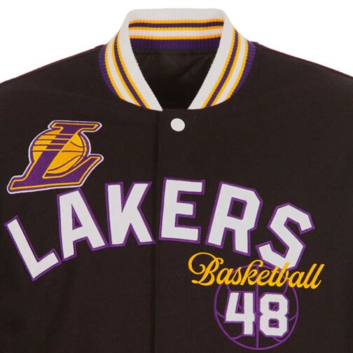LA Lakers Black and Charcoal Varsity Wool Jacket - Image 6