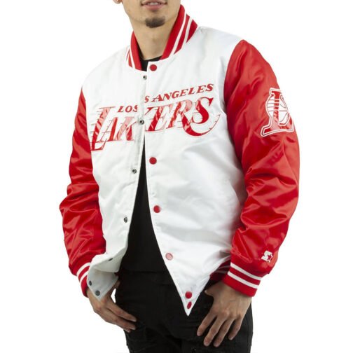 LA Lakers White and Red Satin Jacket - Image 3