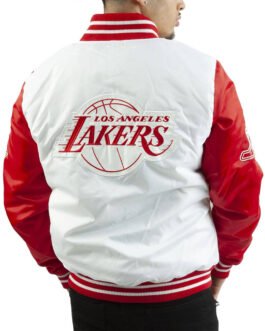 LA Lakers White and Red Satin Jacket