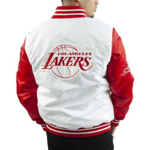 LA Lakers White and Red Satin Jacket - Image 2