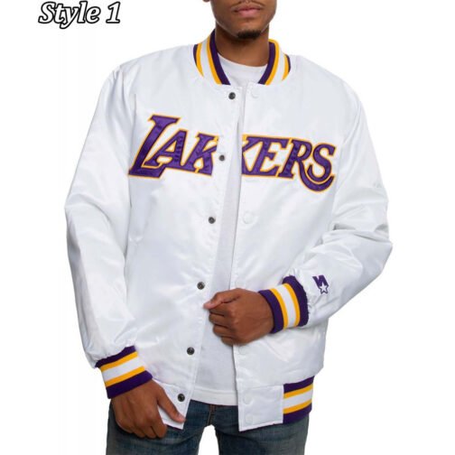 Hardwood Classics LA Lakers White Satin Jacket - Image 5