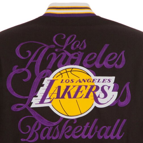 LA Lakers Black and Charcoal Varsity Wool Jacket - Image 7