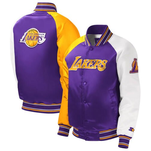 LA Lakers Youth Purple Varsity Satin Jacket - Image 3
