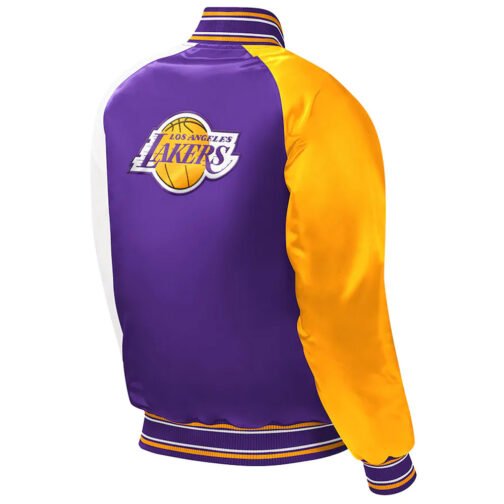 LA Lakers Youth Purple Varsity Satin Jacket - Image 2