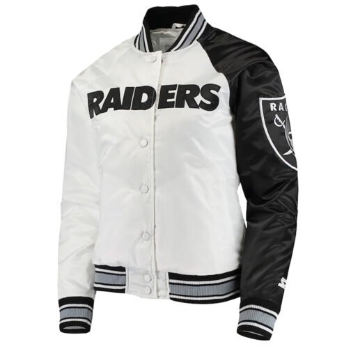Los Angeles Las Vegas Raiders White and Black Satin Jacket