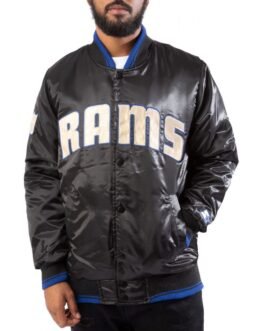 Los Angeles Rams Satin Bomber Black Jacket