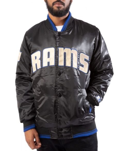Los Angeles Rams Satin Bomber Black Jacket
