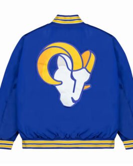 LA Rams Gold Rib Bomber Royal Satin Jacket