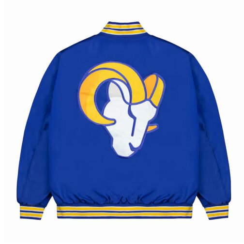 LA Rams Gold Rib Bomber Royal Satin Jacket - Image 2
