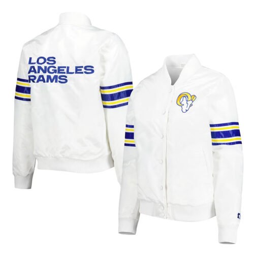 LA Rams Line Up White Varsity Satin Jacket - Image 3