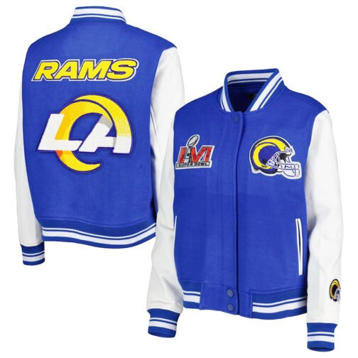LA Rams Mash Up Royal and White Varsity Jacket - Image 3