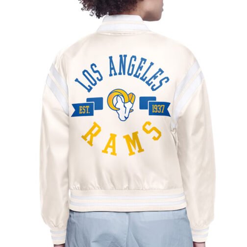 LA Rams Printed Logo Varsity Satin Jacket - Image 4