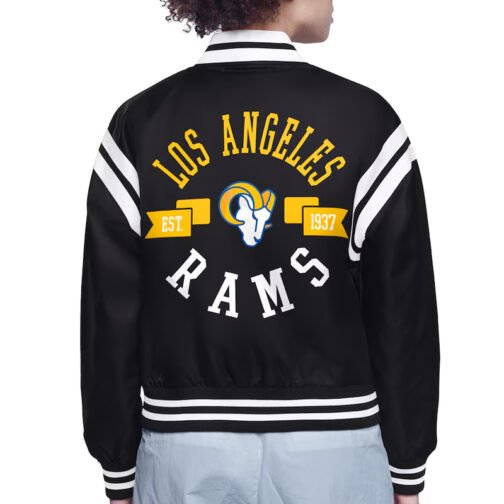 LA Rams Printed Logo Varsity Satin Jacket - Image 3