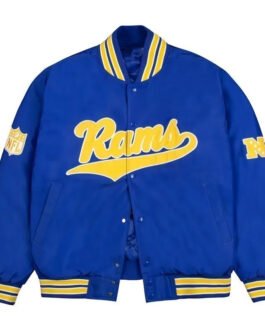 LA Rams Gold Rib Bomber Royal Satin Jacket