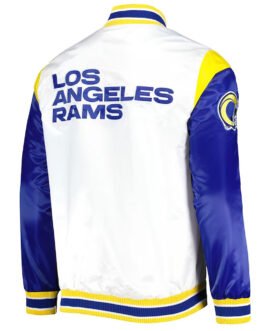 LA Rams Throwback Warm Up Pitch White Varsity Satin Jacket