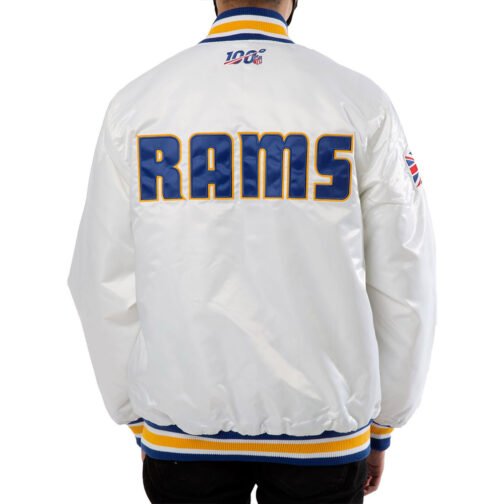 Los Angeles Rams UK Flag White Satin Jacket - Image 2