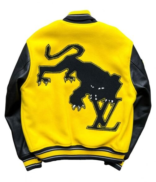 LV Letterman Yellow and Black Leather Jacket - Image 5