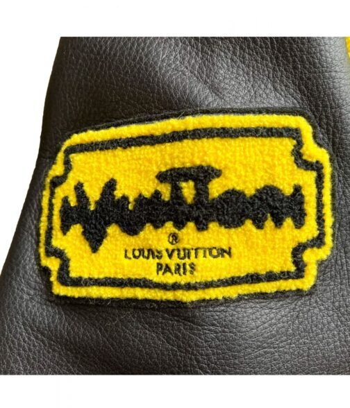 LV Letterman Yellow and Black Leather Jacket - Image 7