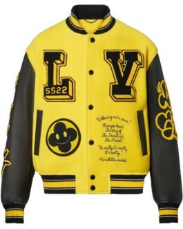 LV Letterman Yellow and Black Leather Jacket