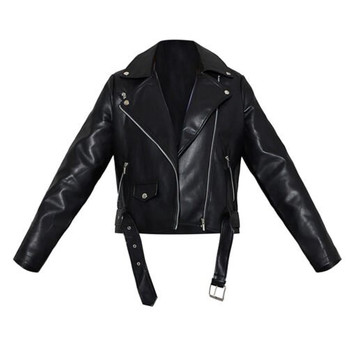 Love Island Deborah Chubb Black Biker Leather Jacket - Image 5