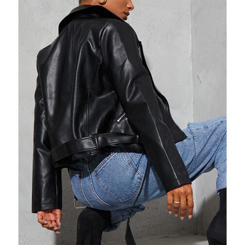 Love Island Deborah Chubb Black Biker Leather Jacket - Image 3