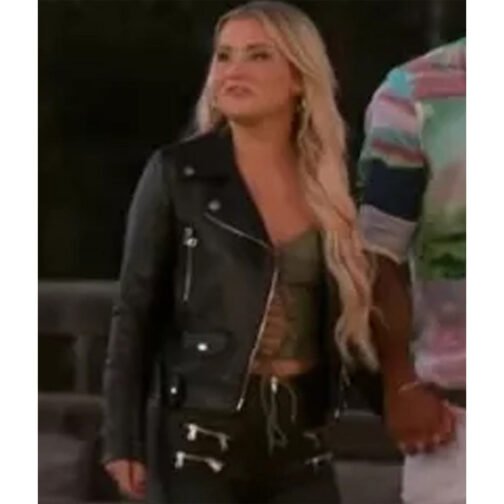 Love Island Deborah Chubb Black Biker Leather Jacket - Image 2