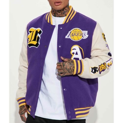 Loyalty LA Lakers Varsity Purple and White Jacket - Image 3