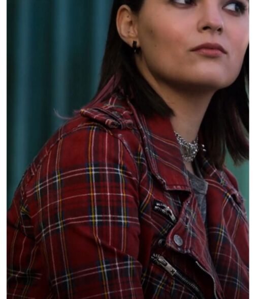 Lucifer Brianna Hildebrand Plaid Red Biker Jacket - Image 6