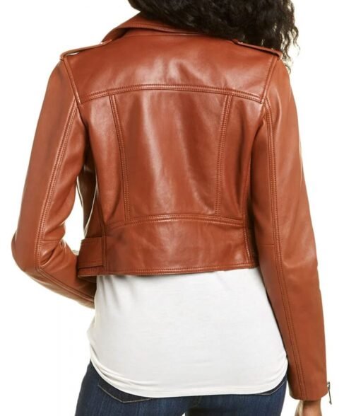Maggie Rebecca Rittenhouse Brown Leather Biker Jacket - Image 3