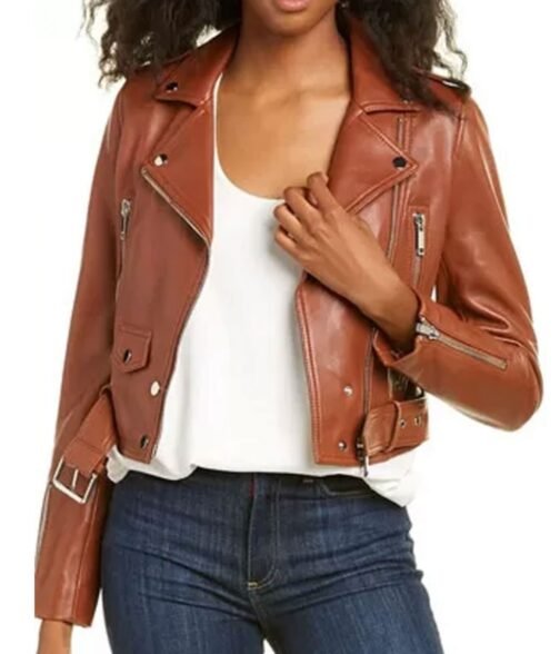 Maggie Rebecca Rittenhouse Brown Leather Biker Jacket