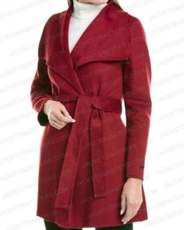 Never Kiss a Man in a Christmas Sweater Ashley Williams Burgundy Coat