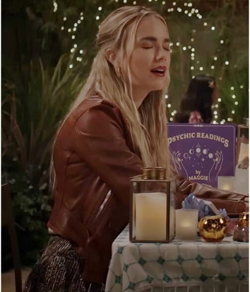 Maggie Rebecca Rittenhouse Brown Leather Biker Jacket - Image 5