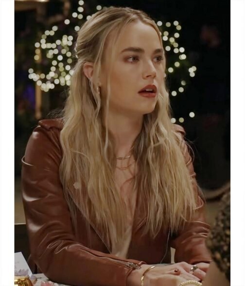 Maggie Rebecca Rittenhouse Brown Leather Biker Jacket - Image 4