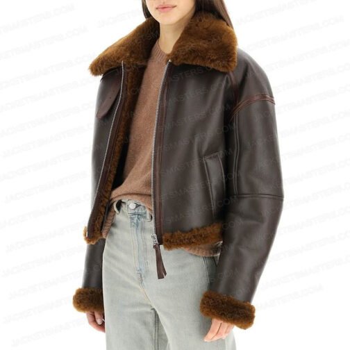 Margaux Lignel Real Girlfriends in Paris Brown Jacket with Fur Collar - Image 4
