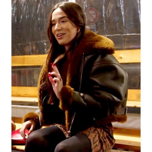 Margaux Lignel Real Girlfriends in Paris Brown Jacket with Fur Collar - Image 2