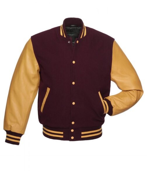 Wool/Leather Maroon and Gold Letterman Jacket - Image 3