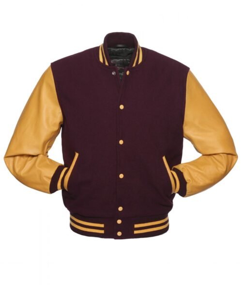 Wool/Leather Maroon and Gold Letterman Jacket
