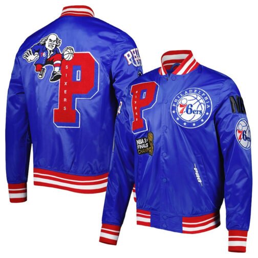 Mash Up Capsule Philadelphia 76ers Royal Blue Satin Jacket - Image 3