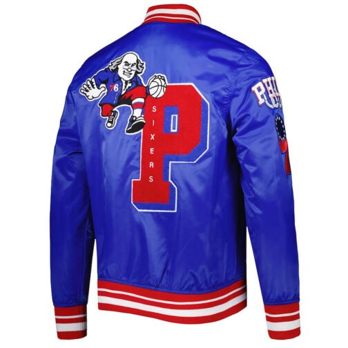 Mash Up Capsule Philadelphia 76ers Royal Blue Satin Jacket - Image 2